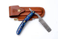 Titan International - Damascus straight razor with blue resin handle