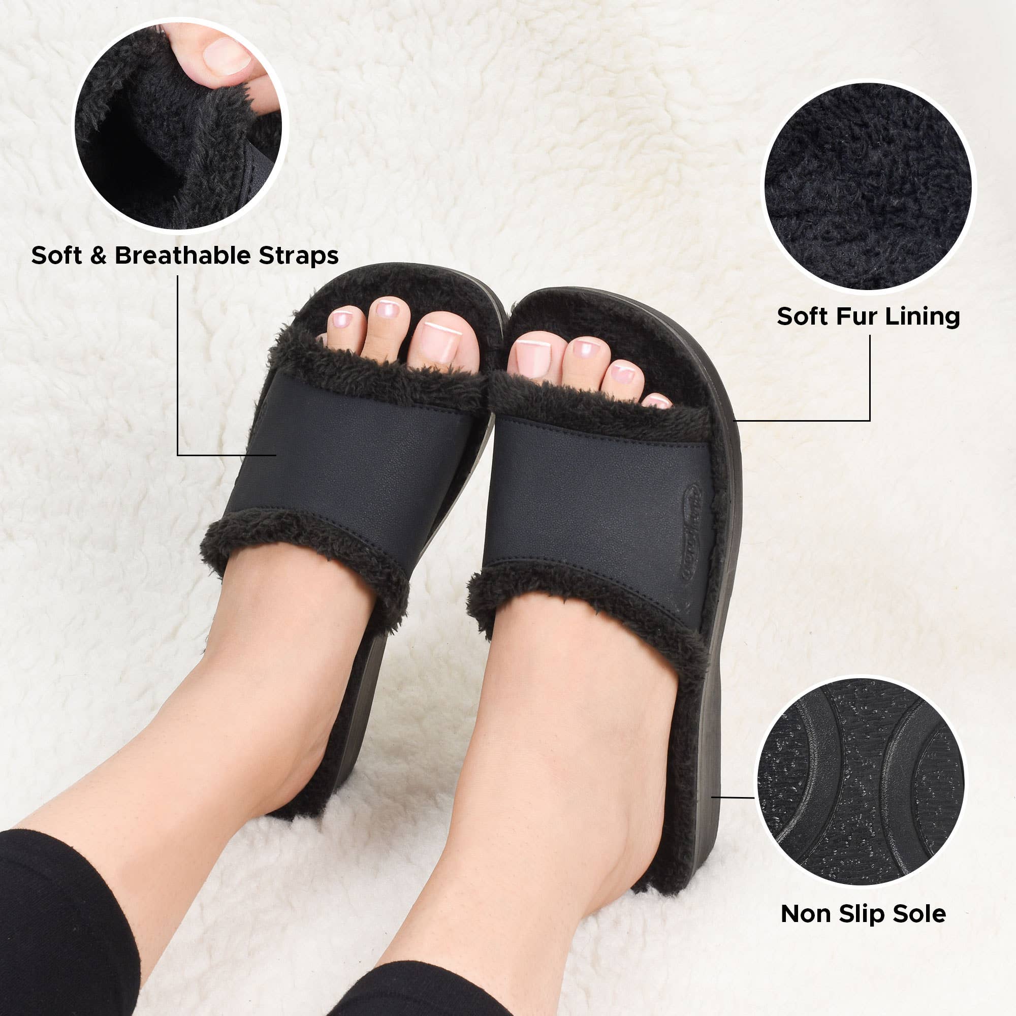 Aerothotic - Aspen Fuzzy Strap Ladies Arch Support Slides