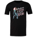 Short sleeve black graphic tee featuring the text 'Whatever Spins your SPURS' with a country and western design.