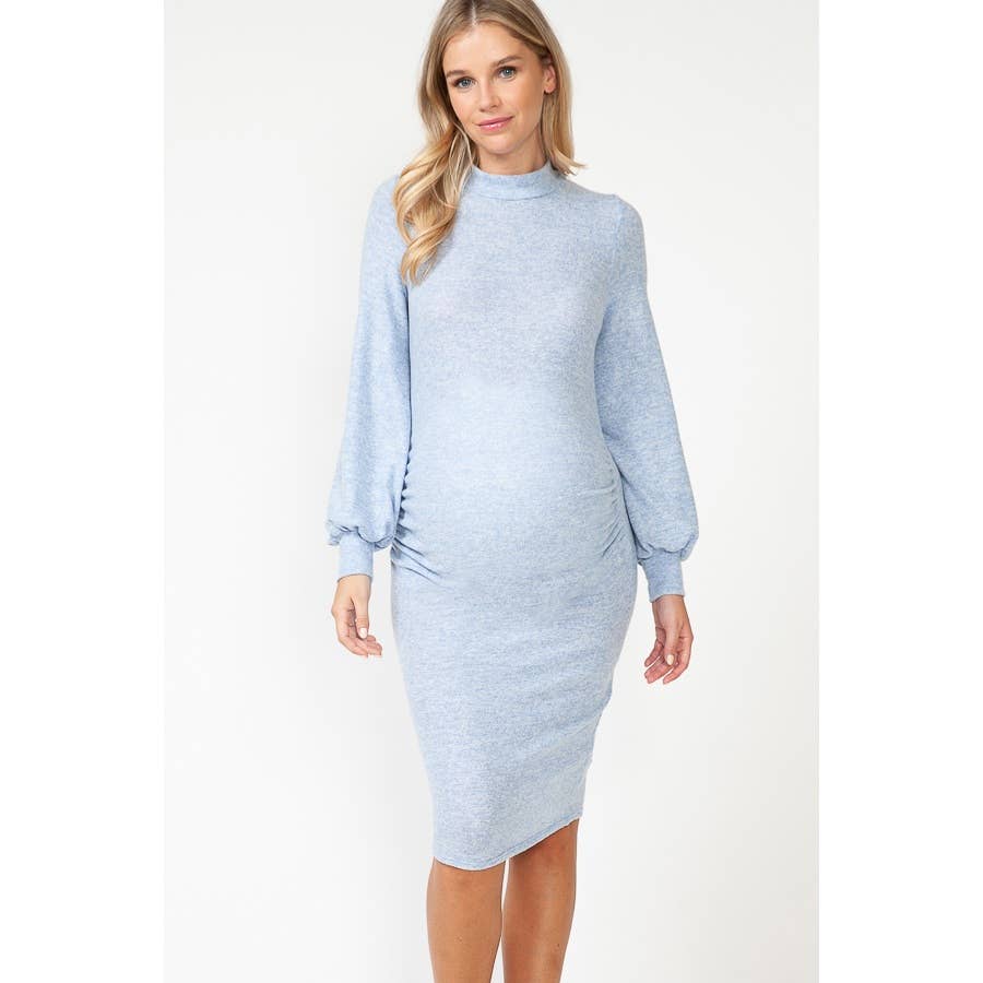Story Teller - Maternity Mock Neck Puffed Long Sleeve Bodycon Dress