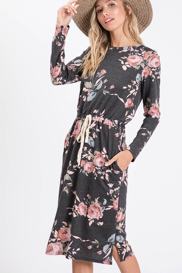 7th Ray - Floral Essence Midi Dress for Everyday-Wear D2771
