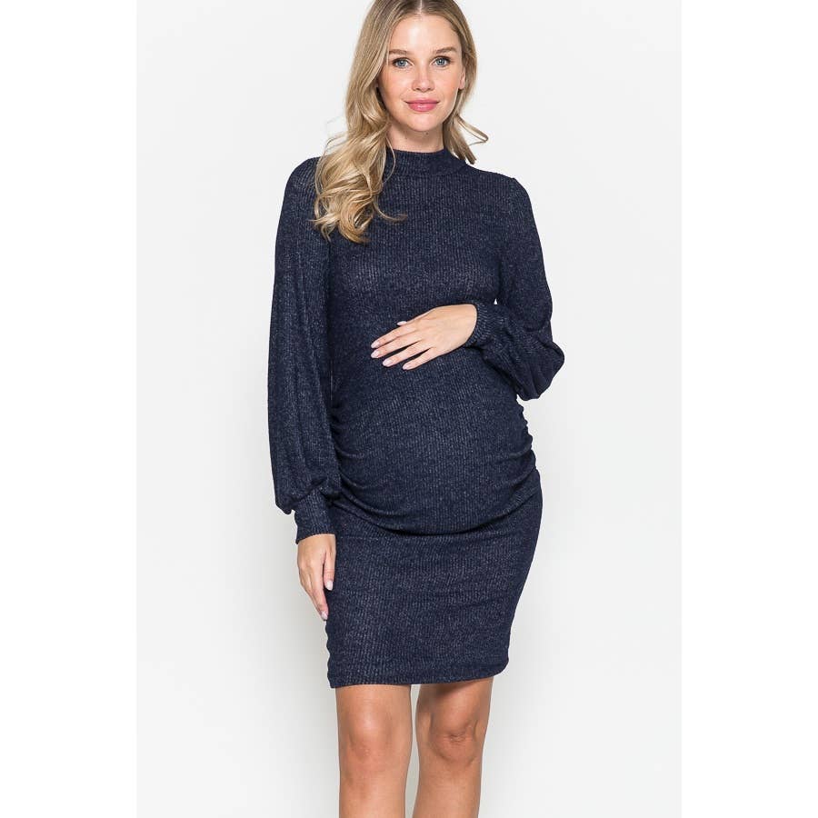 Story Teller - Maternity Mock Neck Puffed Long Sleeve Bodycon Dress