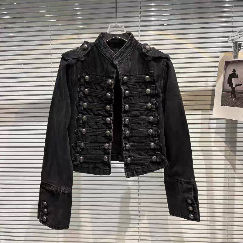 Productseeker - JK99Y Retro Black Washed Denim Straight Shoulder Short Jacke