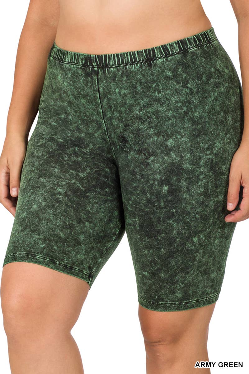 42POPS - .SI-21866 PLUS SIZE MINERAL WASHED BIKER SHORTS
