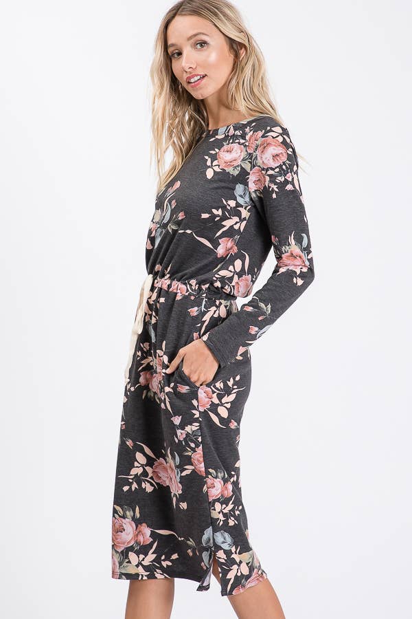 7th Ray - Floral Essence Midi Dress for Everyday-Wear D2771