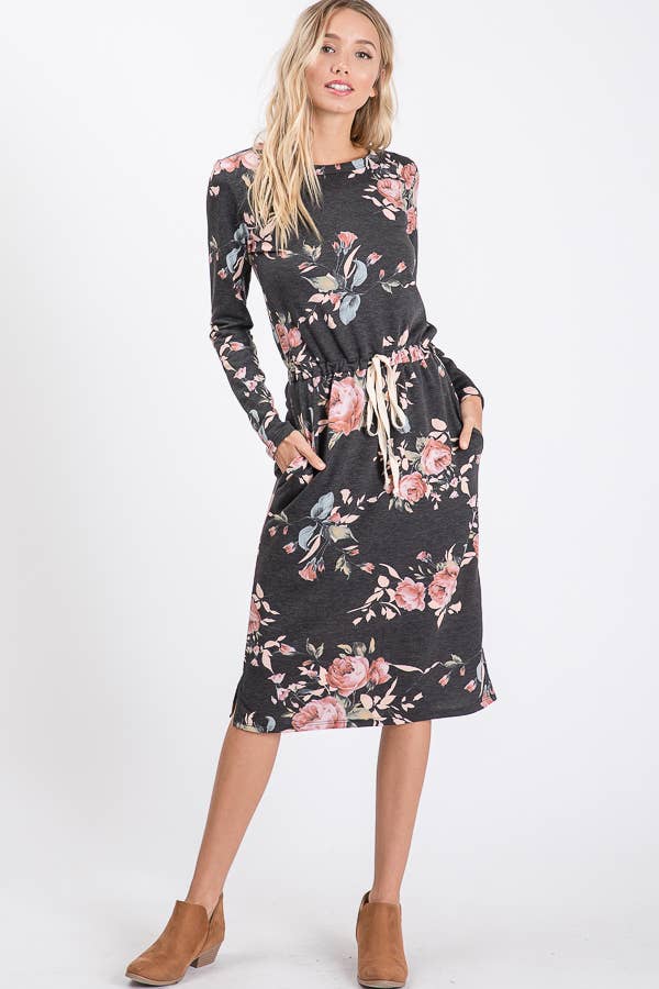 7th Ray - Floral Essence Midi Dress for Everyday-Wear D2771