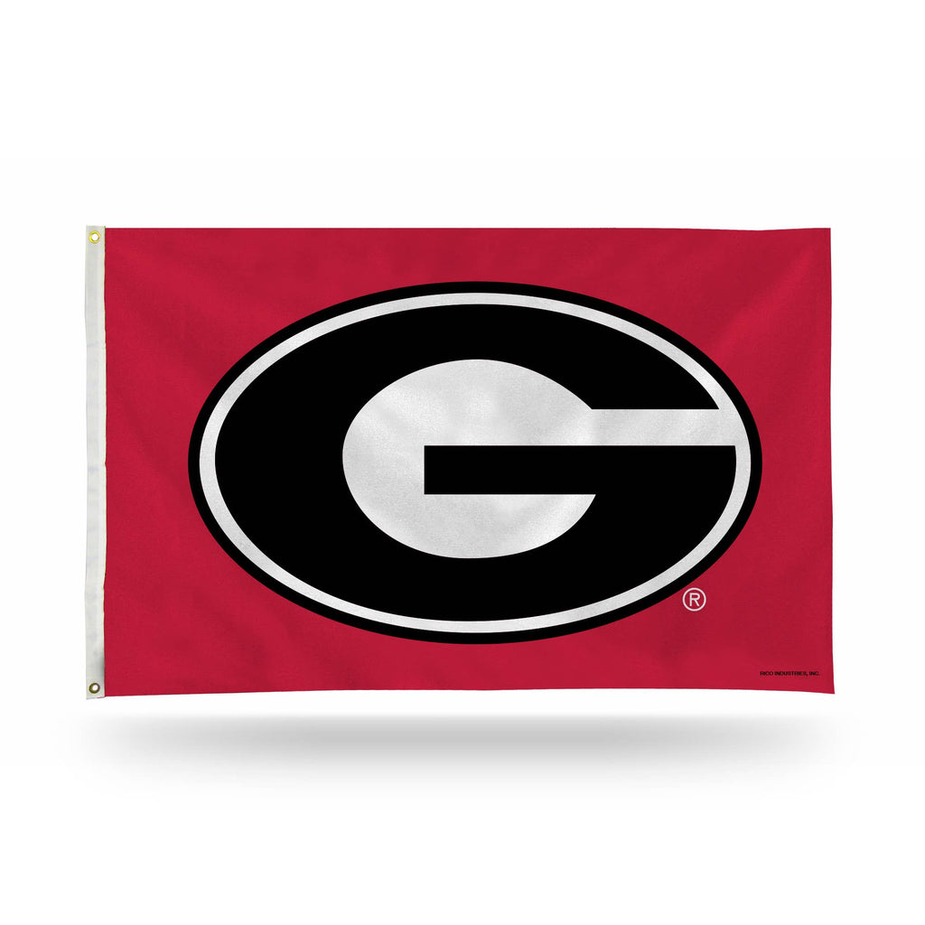 Rectangular Georgia Oval G banner flag with a red background and black oval design featuring a white letter 'G'.