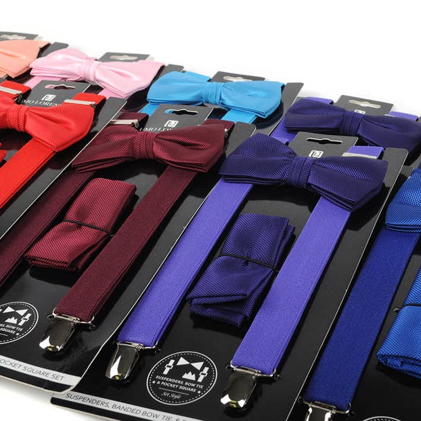 Clip-on Suspenders, Solid Bow Tie and Hanky