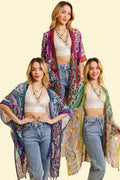 Paisley Print Open Front Kimono w/ Cinched Arms