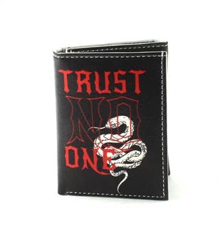 - Trust No One Print Vegan Leather Tri-fold Wallet