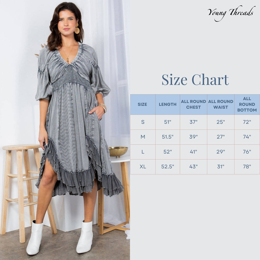Young Threads - Effortless Elegance: Sheared & Elasticated V-Neck Dress