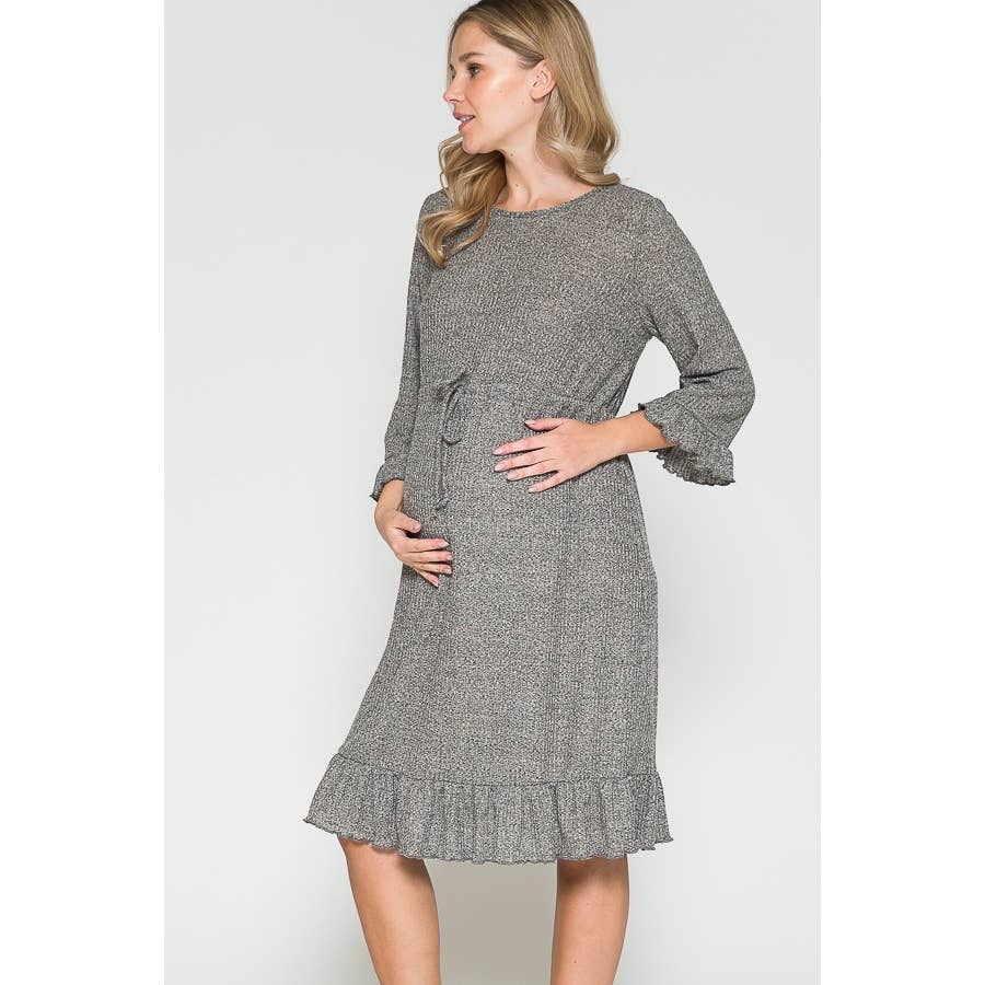 Story Teller - Women's Maternity Waist Tie Ruffle Sleeve Hem Midi Dress