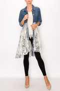 Origami Apparel ~  Lace and Crochet inspired - Chic Cropped Denim Lace Layer Jacket- 4510 DENIM/M GREY