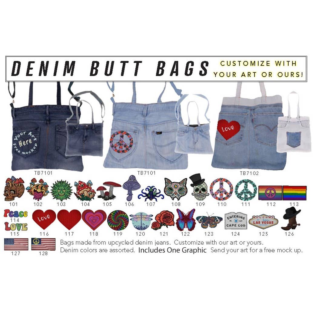 Sunshine Joy - Unique Denim Jean Butt Bag Shoulder Hand Bag Upcycled