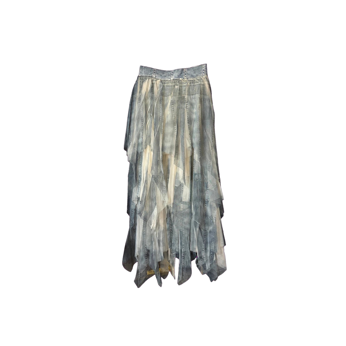 Layered skirt with a float hem design, featuring a mix of light and dark colors for a feminine silhouette.