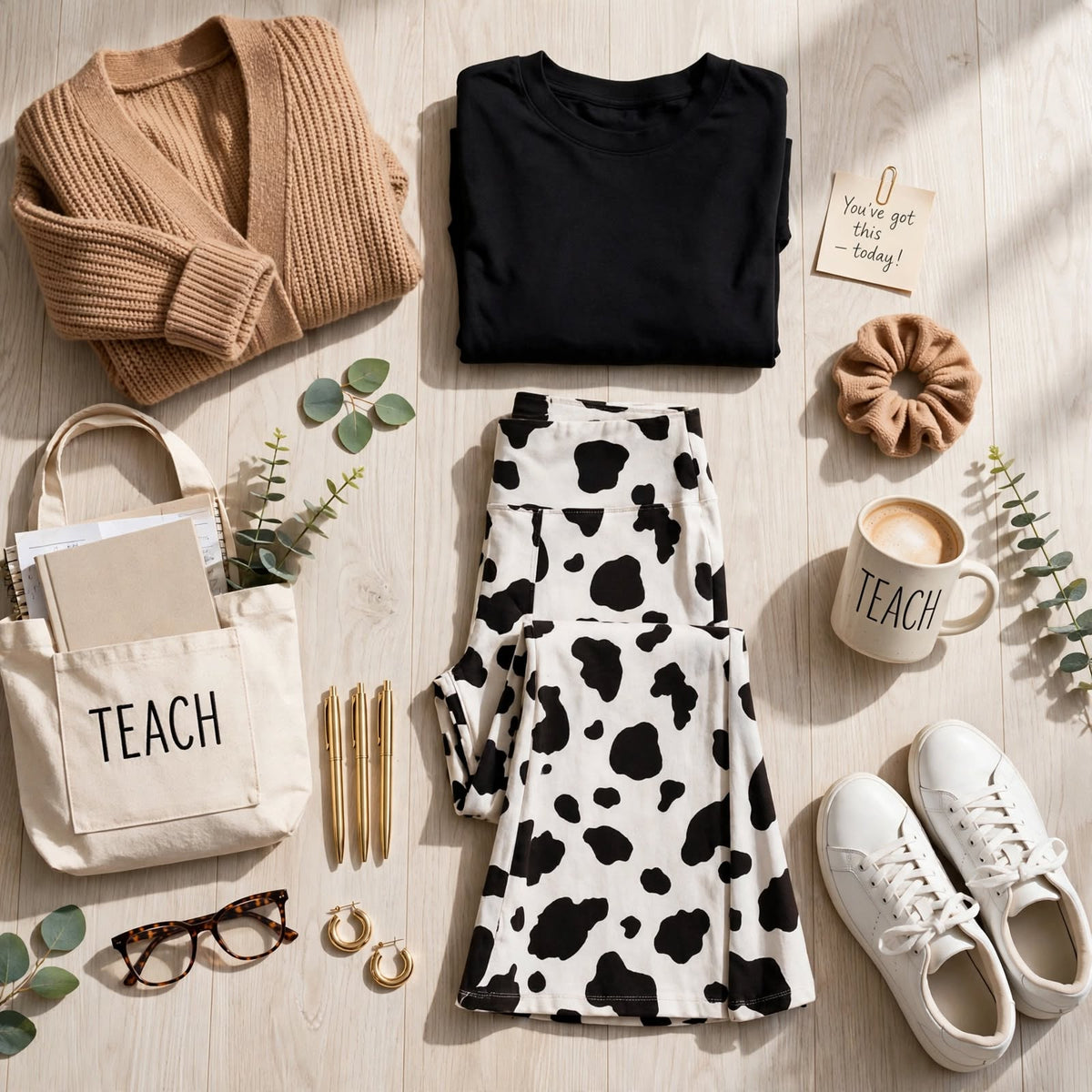 Curvy Cow Print Flare Leggings - Soft Butter Knit