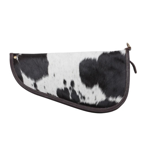 Stylish black and white gun cover with dark brown outlining, featuring a textured surface and curved design.