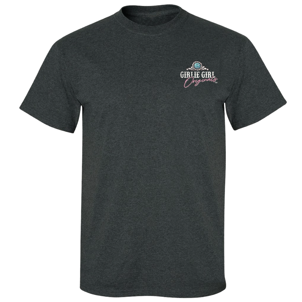 Short-sleeve dark heather tee featuring a graphic design, perfect for country and western enthusiasts.
