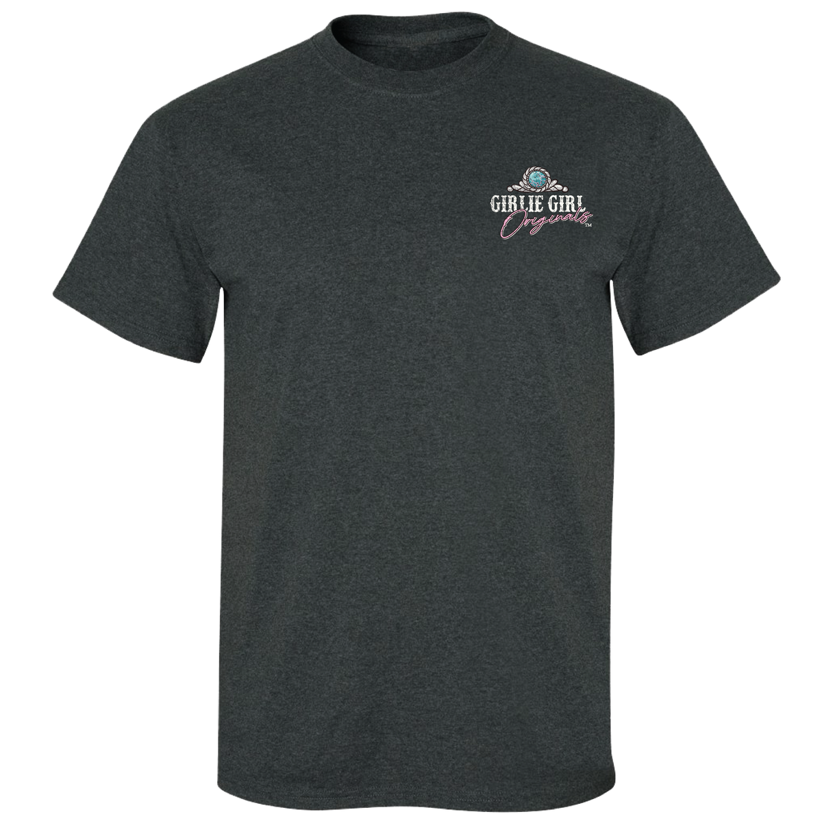 Short-sleeve dark heather tee featuring a graphic design, perfect for country and western enthusiasts.