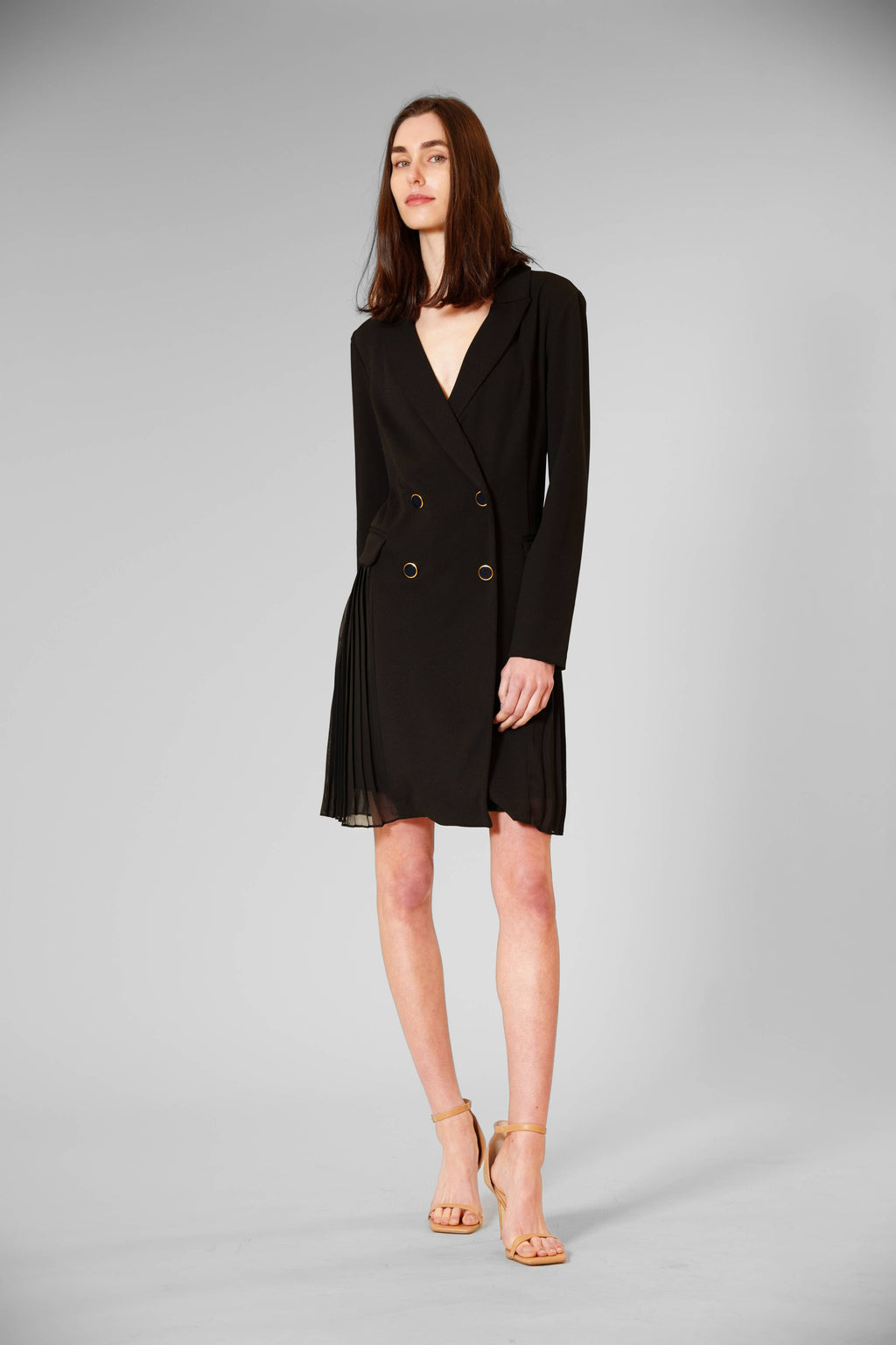 Julia Jordan - LONGSLV DOUBLE BREASTED LAPEL W CHIFFON SKIRT