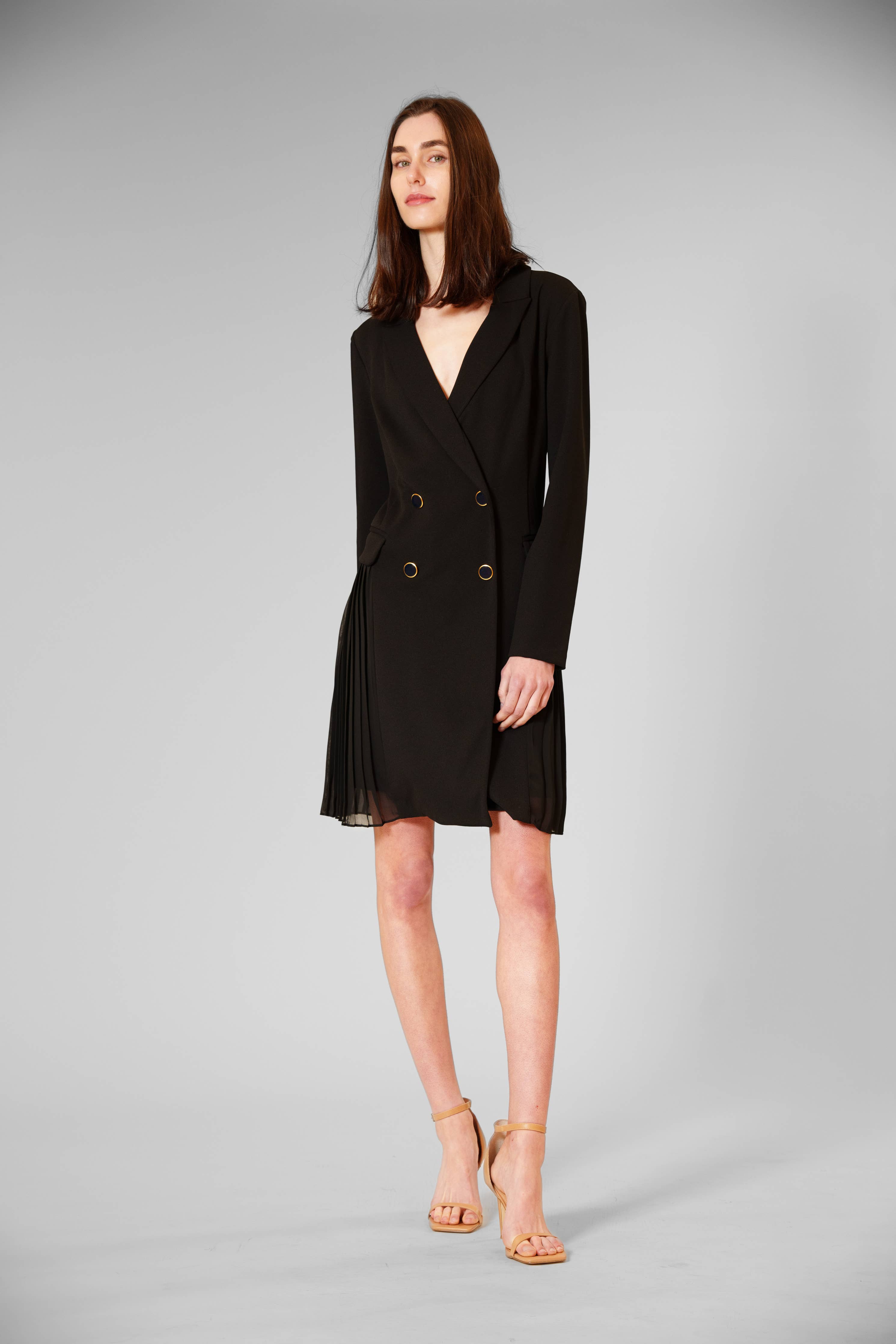 Julia Jordan - LONGSLV DOUBLE BREASTED LAPEL W CHIFFON SKIRT