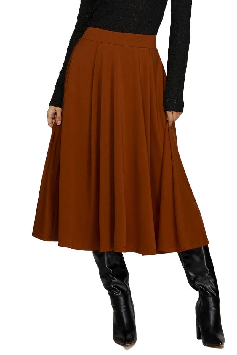 Vanilla Monkey - Flared Front Pleated Midi Skirt
