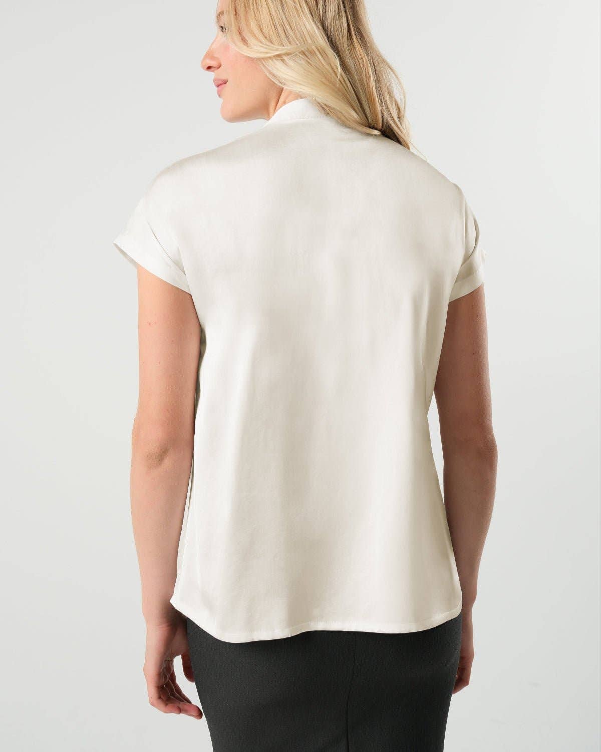 MARION - Short Sleeve Satin Maternity Shell Top with Concealed Nursing Zip