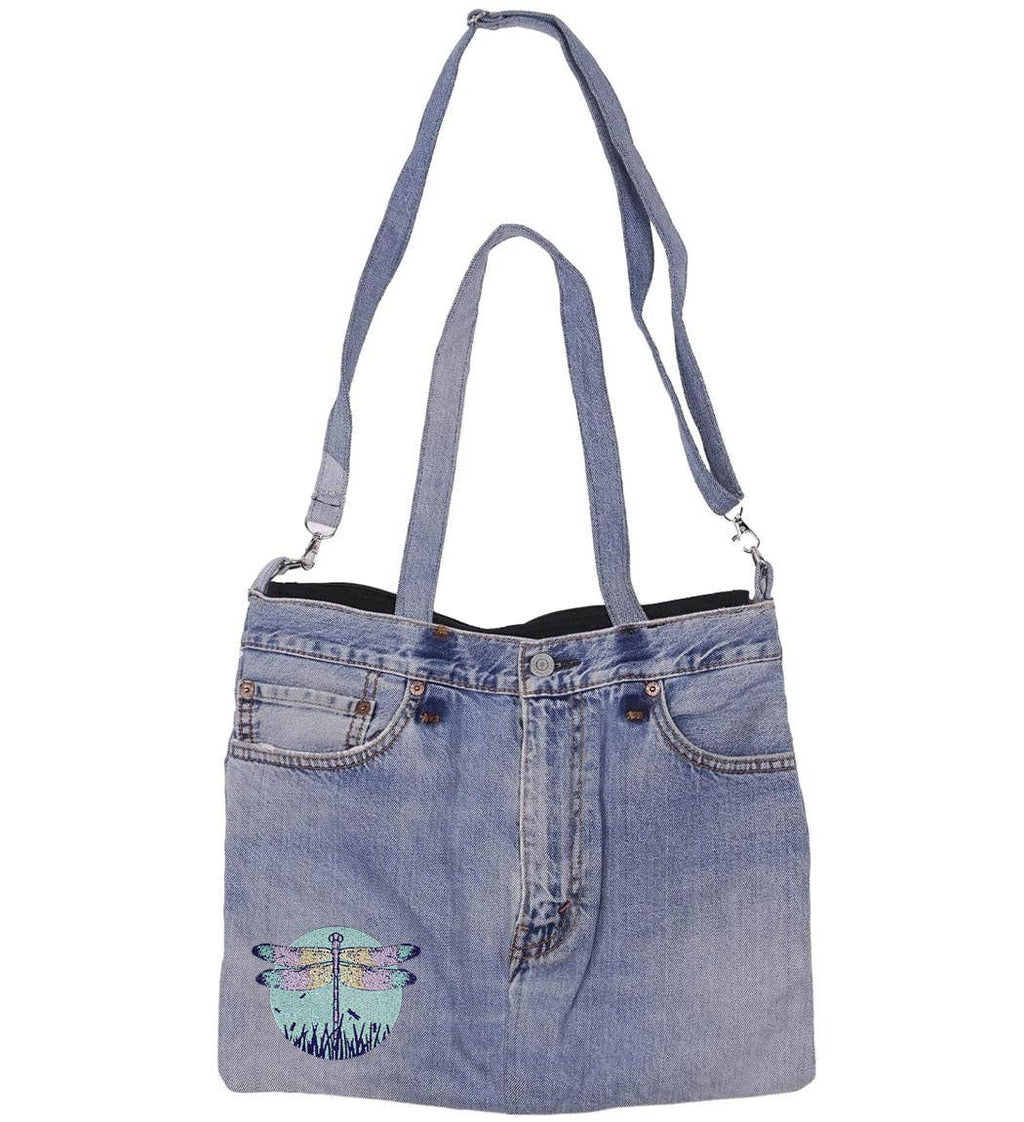 Sunshine Joy - Denim Jean Butt Shoulder Hand Bag with Dragonfly