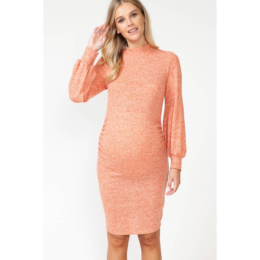 Story Teller - Maternity Mock Neck Puffed Long Sleeve Bodycon Dress
