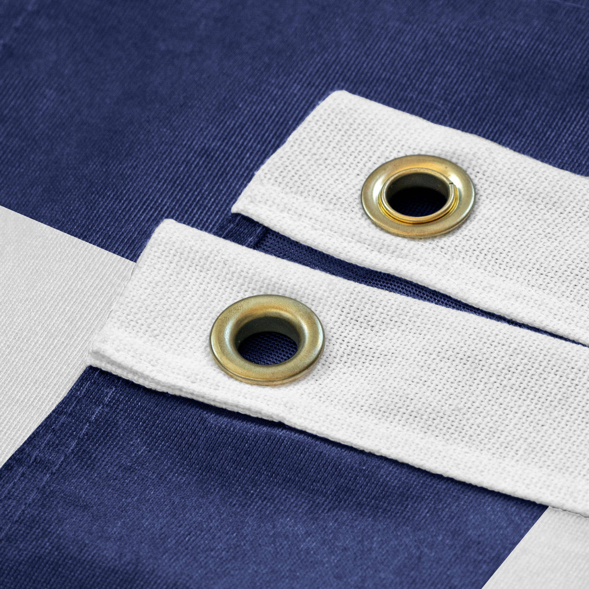 Navy fabric banner flag featuring two heavy-duty grommets, ideal for displaying team pride.