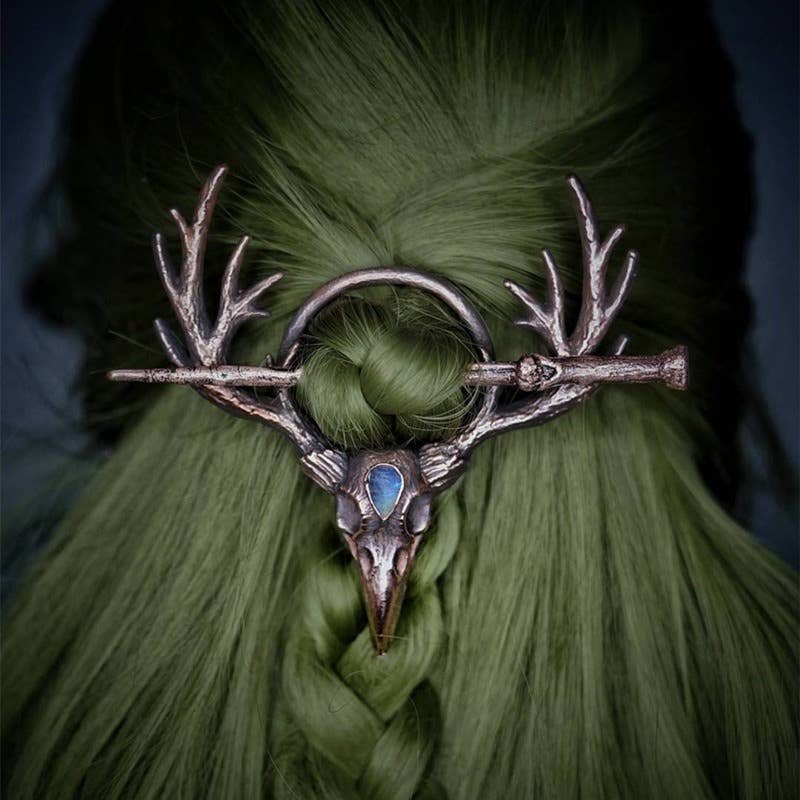 Tourtiwi - Vintage Crow Skull Moonstone Hair Accessories