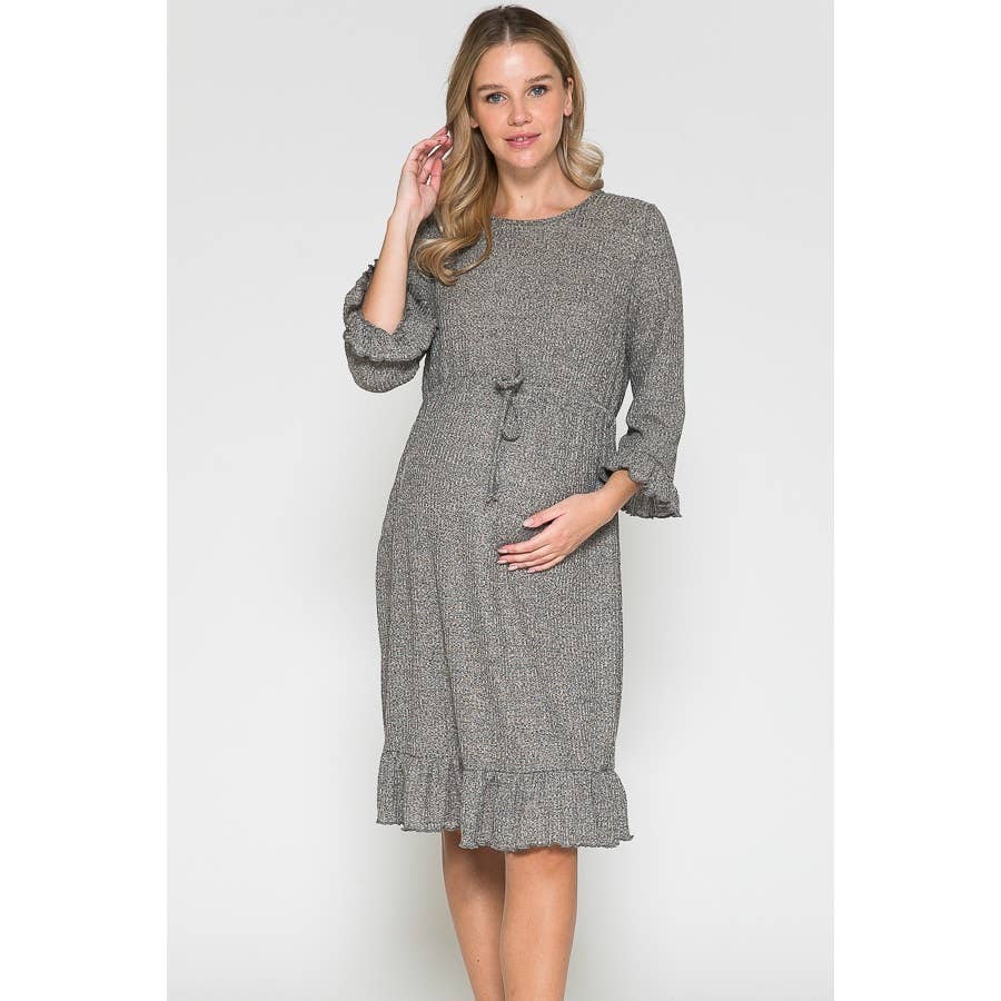 Story Teller - Women's Maternity Waist Tie Ruffle Sleeve Hem Midi Dress