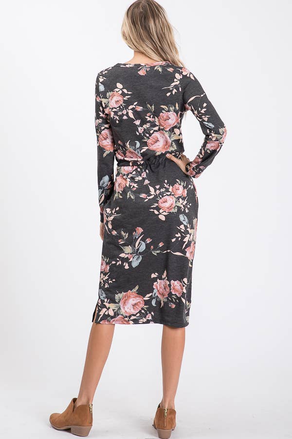 7th Ray - Floral Essence Midi Dress for Everyday-Wear D2771