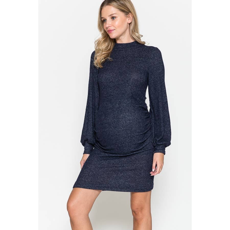 Story Teller - Maternity Mock Neck Puffed Long Sleeve Bodycon Dress