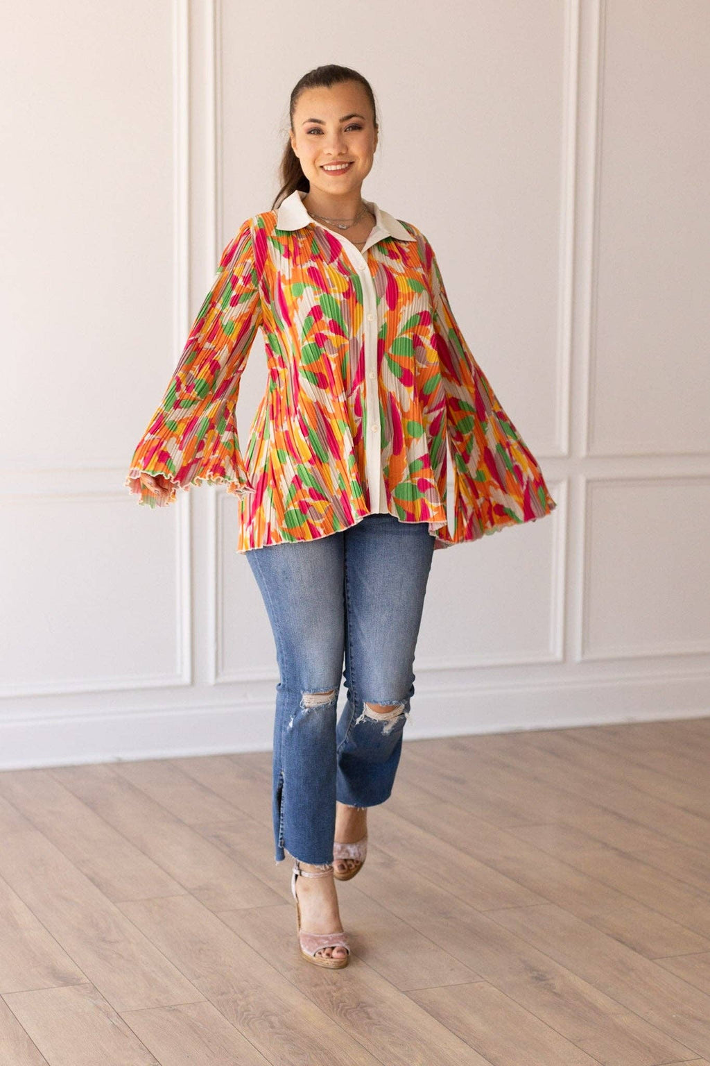 GRACE+EMMA by Southern Grace - Pleats and Petals Flare Sleeve Top