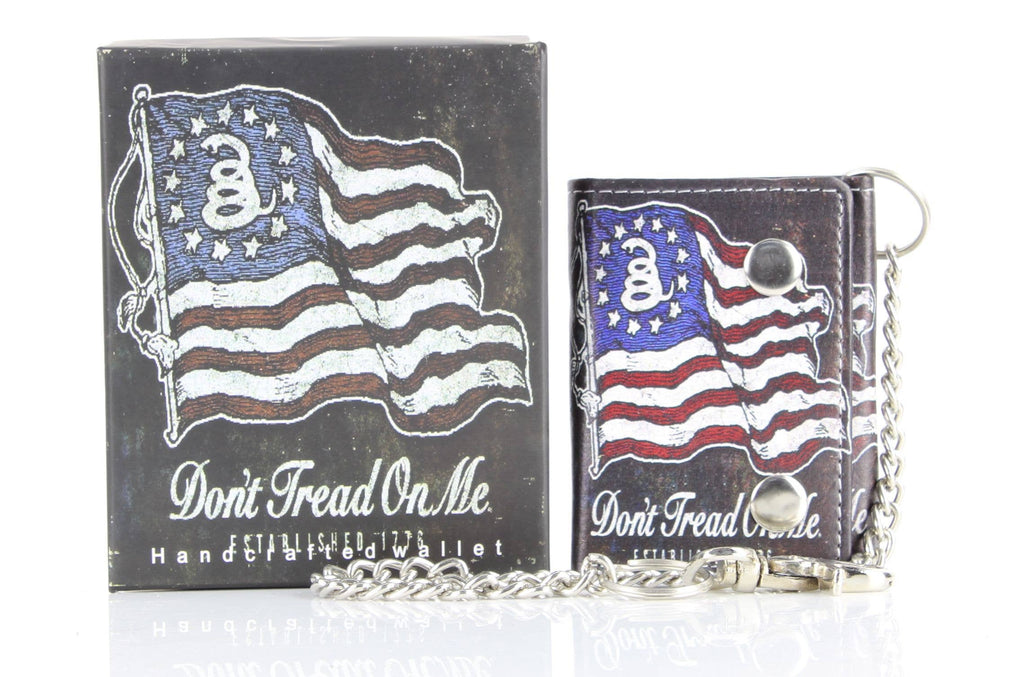 Leather Impressions Inc - Portefeuille chaîne en cuir vegan Don't Tread On Me avec coffret cadeau