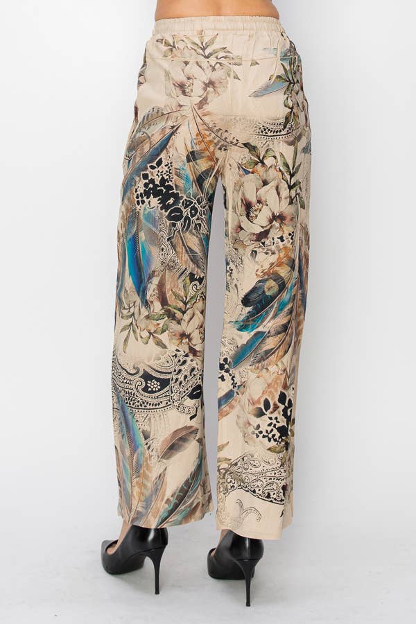 Origami Apparel ~  Lace and Crochet inspired - Relaxed Lace Patchwork Pants With Elastic Drawstring - 4703TP FEA FL