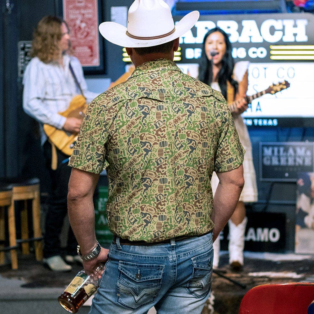 Southern Drinking Club - Chemise Performance boutonnée en nacre Camouflage Whiskey - Aérée et Légère