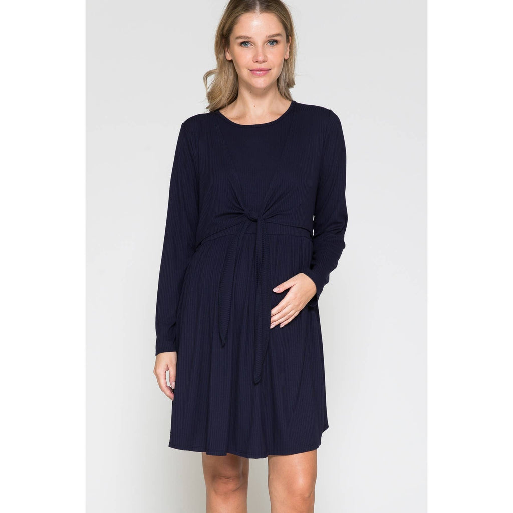 Story Teller - Maternity Wrap Waist Ruched Ruffle Spring Midi Dress