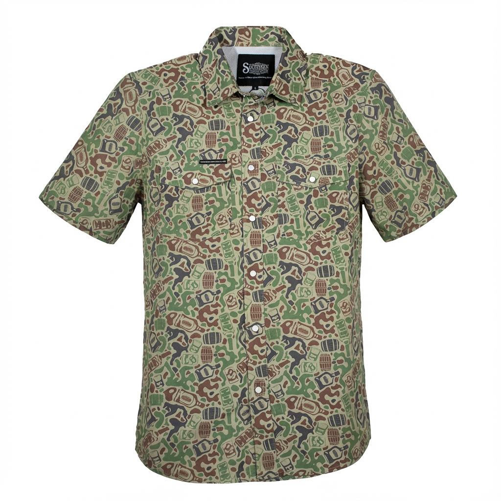 Southern Drinking Club - Whiskey Camo Performance Pearl Snap - Vented & Light Weight
