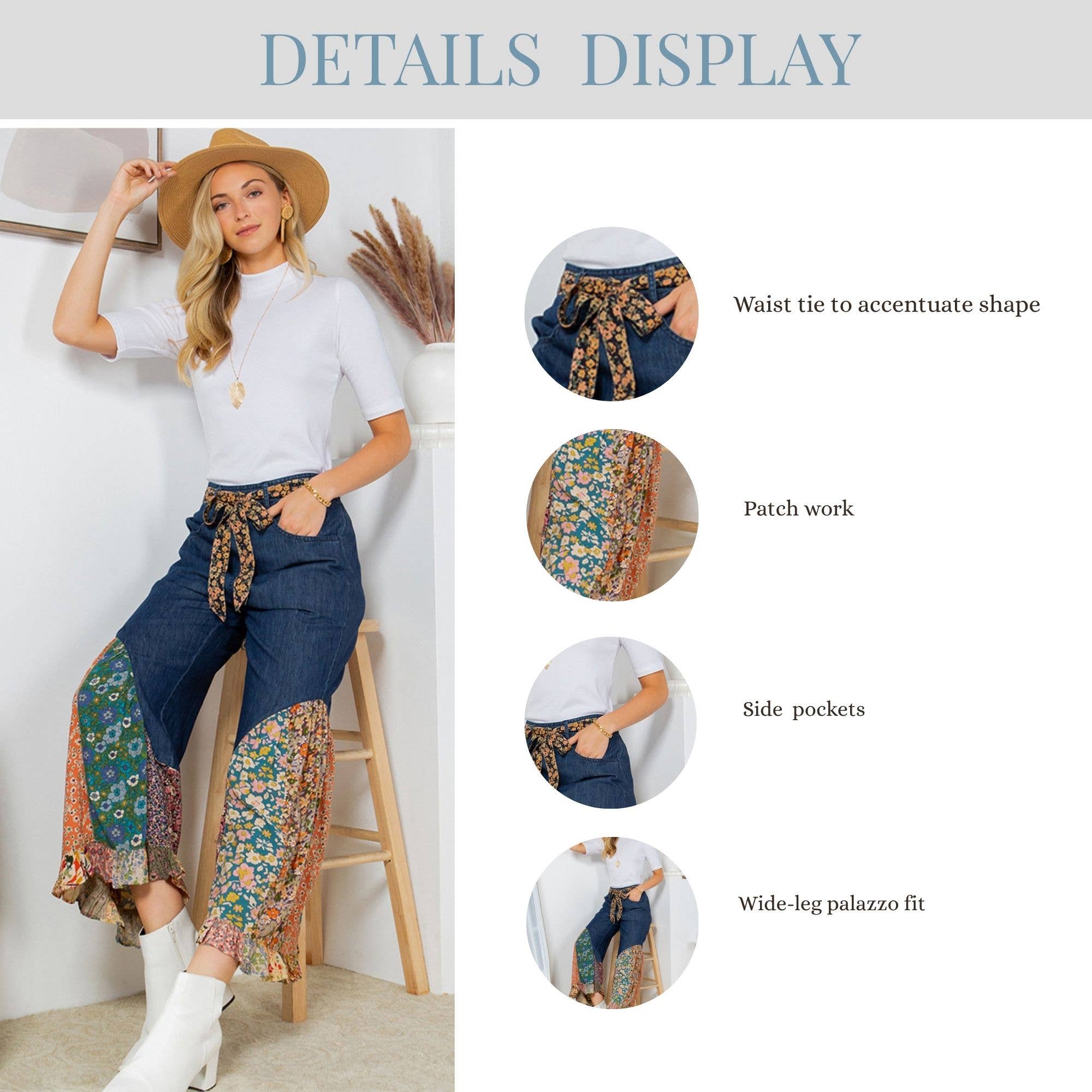 Young Threads - Boho Flare: Overdyed Denim Bellbottom Pants with Printed