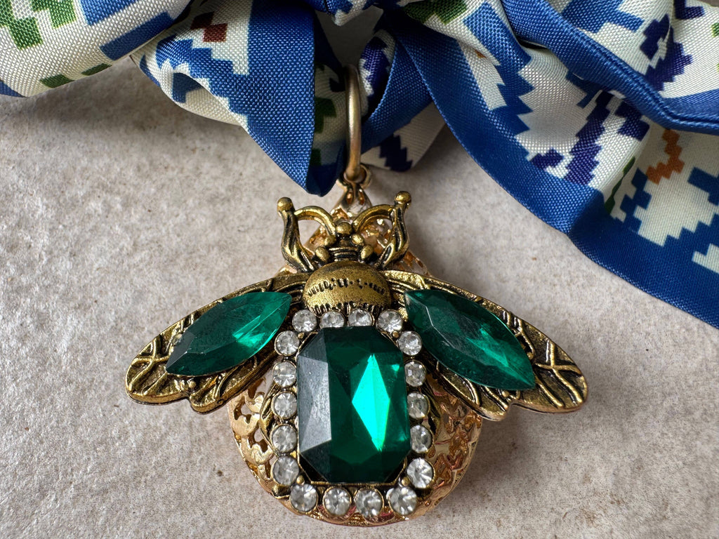 Royal Bee Gemstone Scarf Necklace