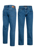 Dark wash straight leg denim jeans featuring five pockets and a zip fly, perfect for everyday wear.