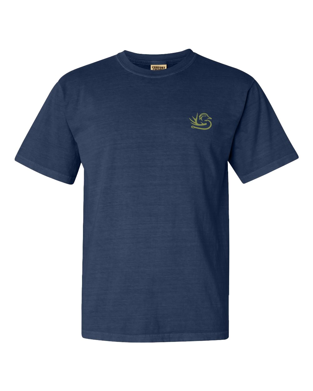 Dark blue relaxed fit t-shirt with a small design on the front, made from 100% ring spun cotton.