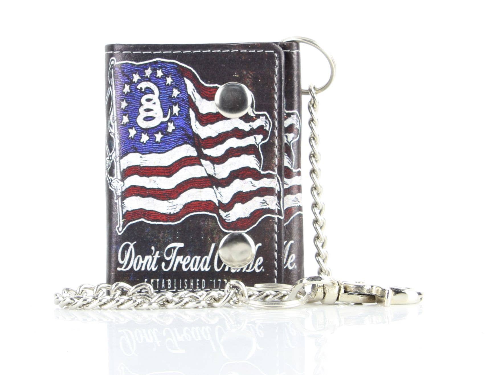 Leather Impressions Inc - Portefeuille chaîne en cuir vegan Don't Tread On Me avec coffret cadeau