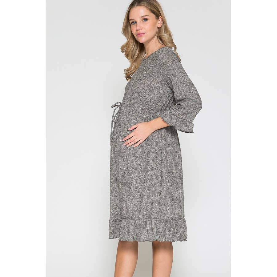 Story Teller - Women's Maternity Waist Tie Ruffle Sleeve Hem Midi Dress