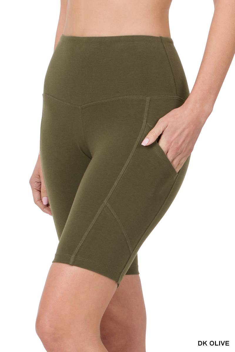 42POPS - SI-22170 COTTON WIDE WAISTBAND BIKER SHORTS WITH POCKETS