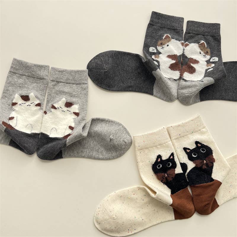 Tourtiwi - Adorable Cat Animal Pattern Casual Crew Socks