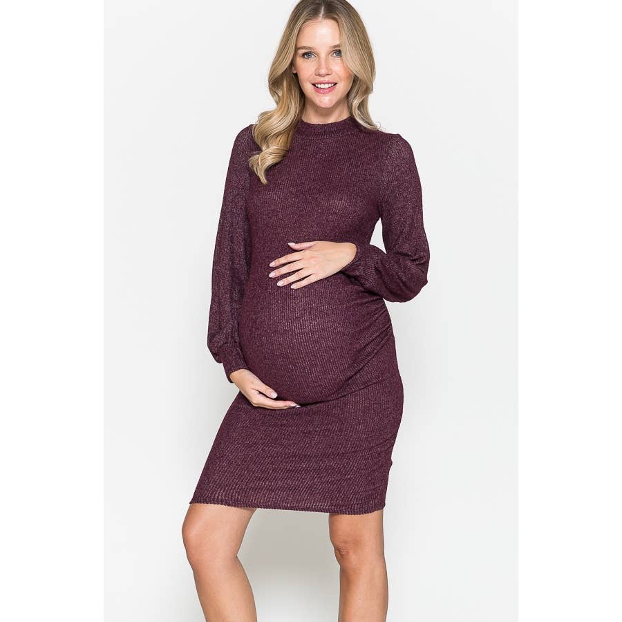 Story Teller - Maternity Mock Neck Puffed Long Sleeve Bodycon Dress