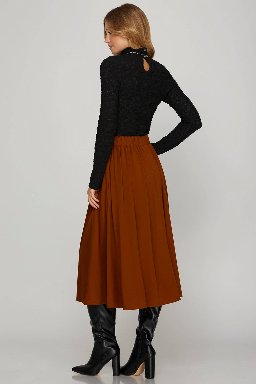 Vanilla Monkey - Flared Front Pleated Midi Skirt
